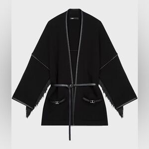 🌸 NWT $455 MAJE Matthieu black fringe jacket belted equestrian southwestern M